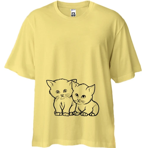 Футболка двунитка Oversize, Розовый, Котята-двойняшки