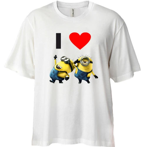 Футболка двунитка Oversize, Бежевый, I love minions