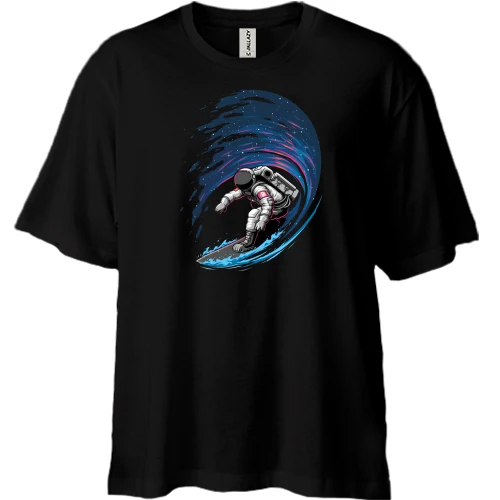 Футболка двунитка Oversize, Черный, Space Surfer