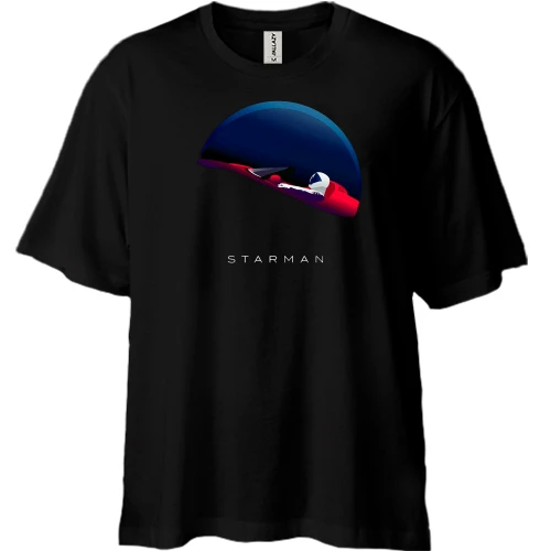 Футболка двунитка Oversize, Черный, с Теслой в космосе Starman