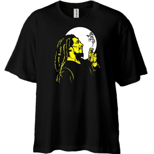 Футболка двунитка Oversize Bob Marley на фоне луны