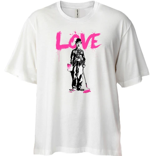 Футболка двунитка Oversize, Белый, Чарли Чаплин - Love