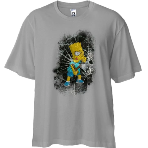 Футболка двонитка Oversize, Сірий, з Бартом розбиваючим скло