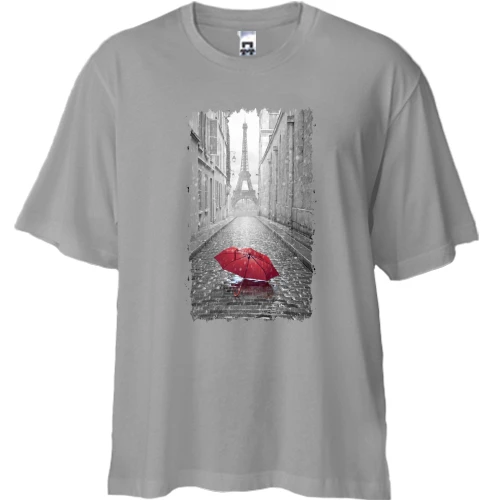 Футболка двунитка Oversize с зонтом в Париже