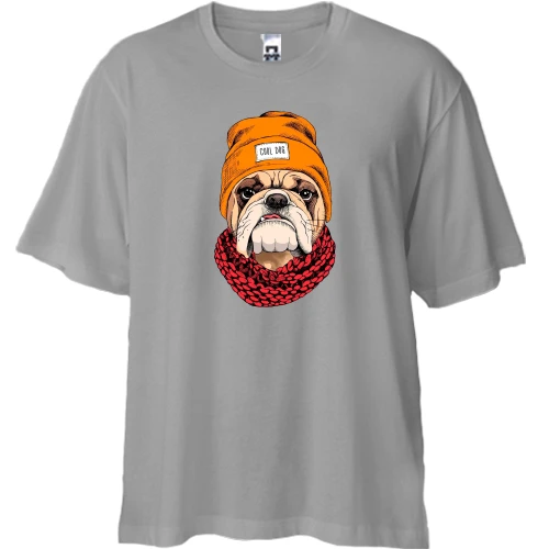 Футболка двунитка Oversize, Серый, с бульдогом (Cool dog)