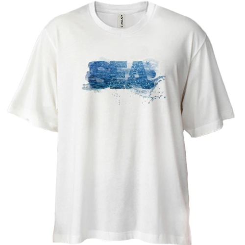 Футболка двонитка Oversize, Білий, з написом "SEA"