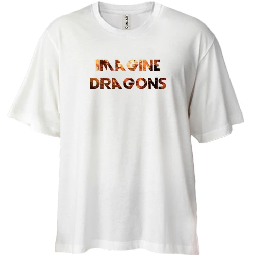 Футболка двунитка Oversize, Белый, Imagine Dragons (огненный дракон)