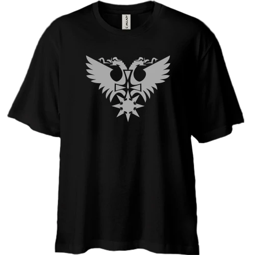Футболка двунитка Oversize, Черный, Behemoth лого с крестом