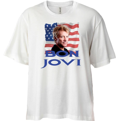 Футболка двунитка Oversize, Белый, Bon Jovi с флагом