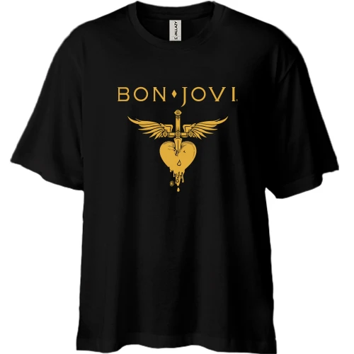 Футболка двонитка Oversize, Чорний, Bon Jovi gold logo