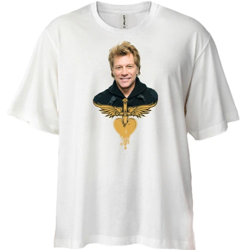 Футболка двунитка Oversize, Белый, Bon Jovi с лого