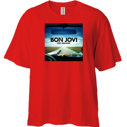 Футболка двунитка Oversize, Красный, Bon Jovi - Lost Highway