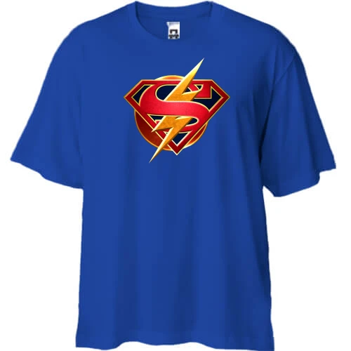 Футболка двонитка Oversize, Синій, Superman and Flash