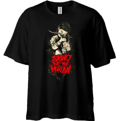Футболка двунитка Oversize, Черный, c Bring me the horizon girl (2)