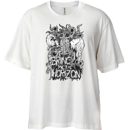 Футболка двонитка Oversize, Білий, з Bring me the horizon арт