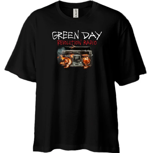 Футболка двунитка Oversize, Черный, Green day Revolution Radio