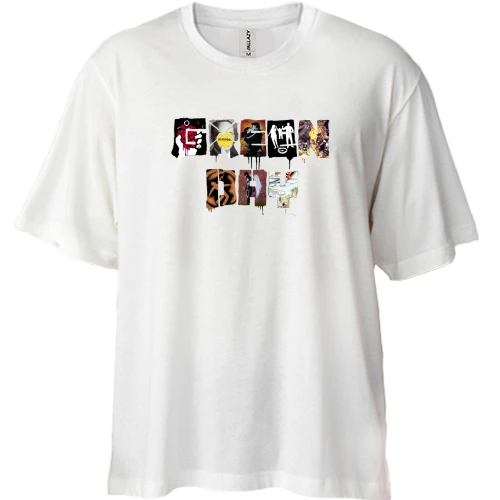 Футболка двунитка Oversize, Белый, Green day коллаж