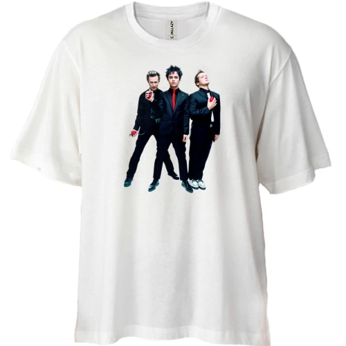 Футболка двунитка Oversize, Белый, Green day с гранатами