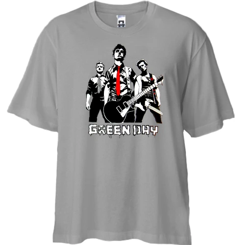 Футболка двунитка Oversize, Серый, Green day (силуэты)