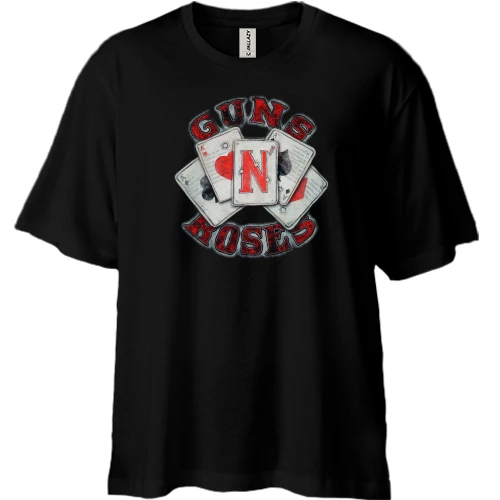 Футболка двонитка Oversize, Чорний, Guns N’ Roses (карти)