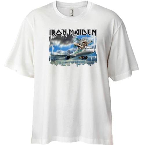 Футболка двунитка Oversize, Синий, Iron Maiden - Монстр на самолете