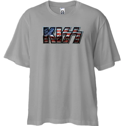 Футболка двунитка Oversize, Синий, KISS на американском флаге
