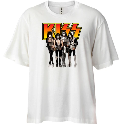 Футболка двонитка Oversize, Бежевий, з рок групою KISS