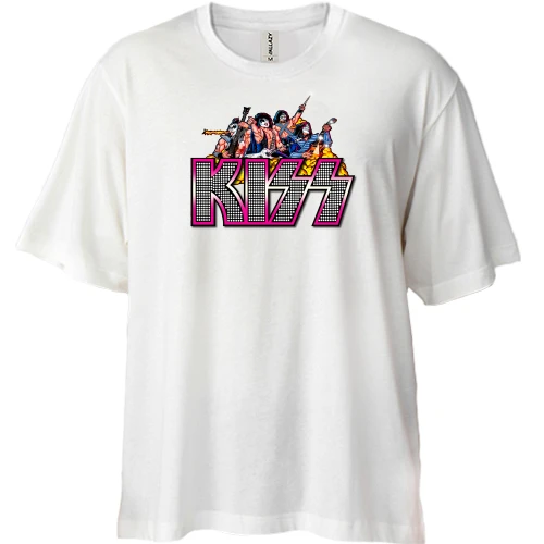 Футболка двунитка Oversize, Белый, KISS Band