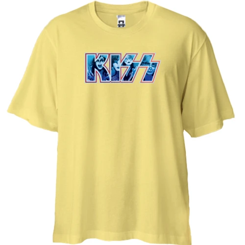 Футболка двунитка Oversize, Желтый, KISS с группой