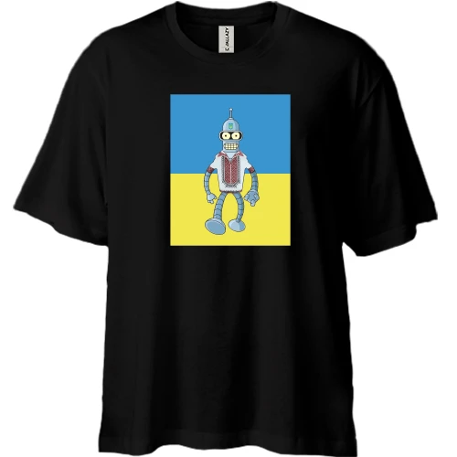 Футболка двунитка Oversize, Черный, с украинским Бендером