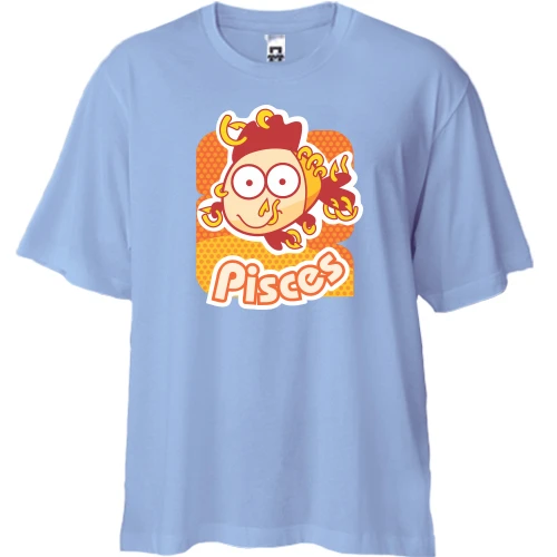 Футболка двунитка Oversize со знаком зодиака Рыбы и надписью Pisces