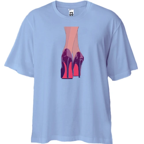 Футболка двунитка Oversize, Синий, с женскими туфельками