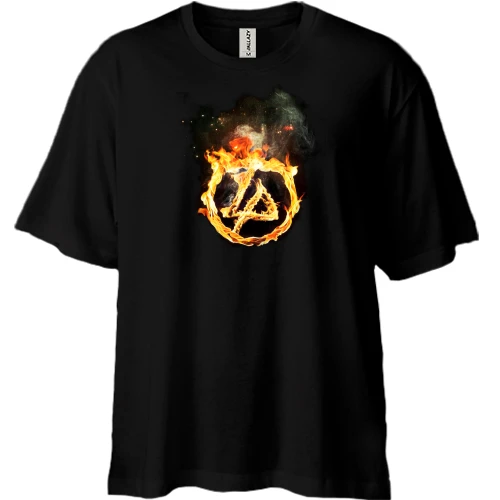 Футболка двунитка Oversize Linkin Park (огненный логотип)