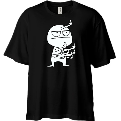 Футболка двонитка Oversize, Чорний, з чоловічком (фак)