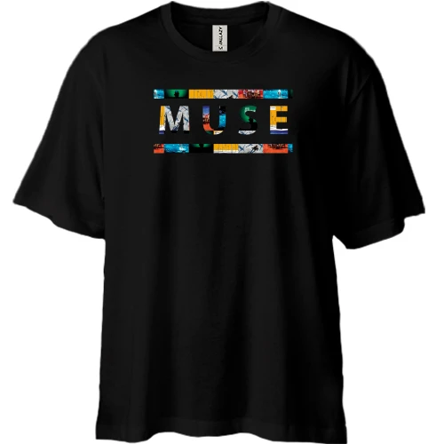 Футболка двунитка Oversize, Черный, Muse (коллаж)