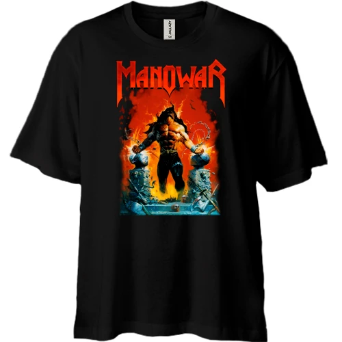 Футболка двунитка Oversize, Черный, Manowar - Louder Than Hell