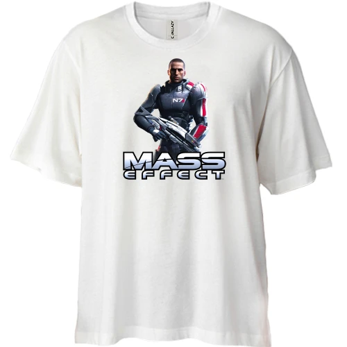 Футболка двунитка Oversize, Белый, Mass Effect Капитан Шепард