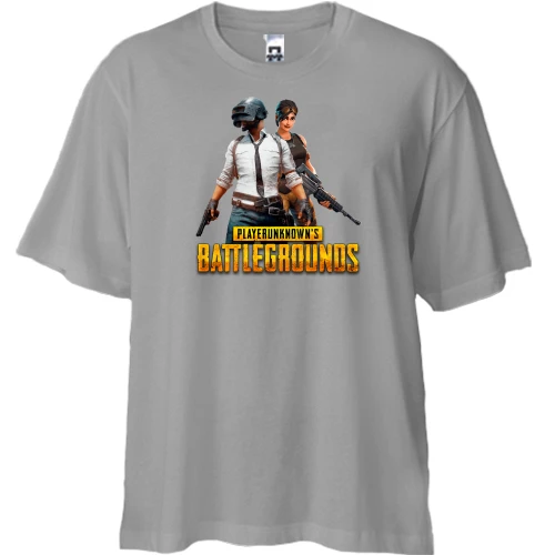 Футболка двунитка Oversize, Серый, с персонажами PlayerUnknown’s Battlegrounds