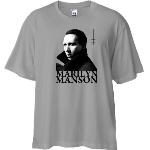 Футболка двунитка Oversize, Серый, Marilyn Manson - Heaven Upside Down