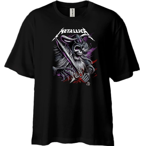 Футболка двунитка Oversize, Черный, Metallica (со скелетом-воином)