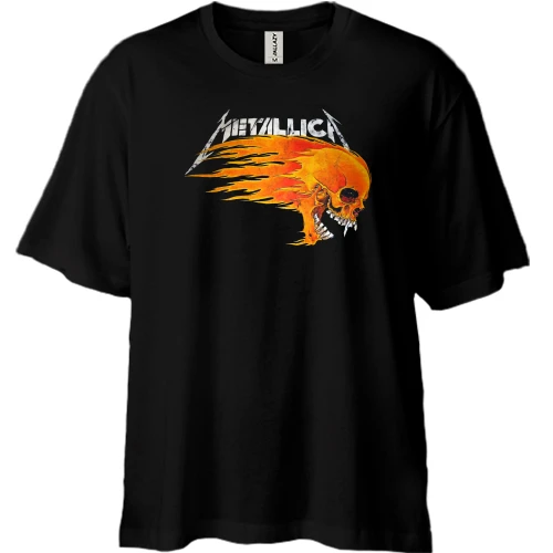 Футболка двунитка Oversize, Черный, Metallica (с огненным черепом)