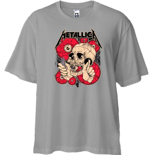Футболка двунитка Oversize, Серый, Metallica (арт череп)