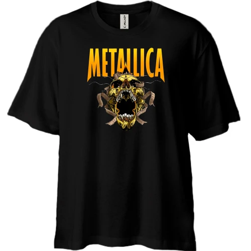 Футболка двунитка Oversize, Черный, Metallica с жёлтым черепом