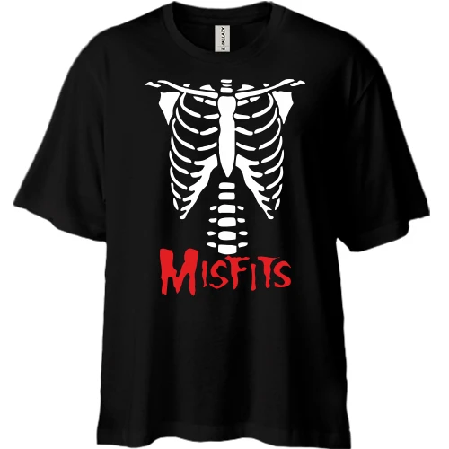 Футболка двонитка Oversize, Чорний, скелет Misfits