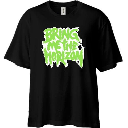 Футболка двонитка Oversize, Чорний, Bring me the horizon logo green