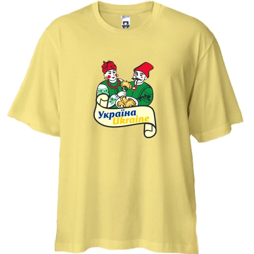 Футболка двонитка Oversize, Жовтий, Українці з варениками