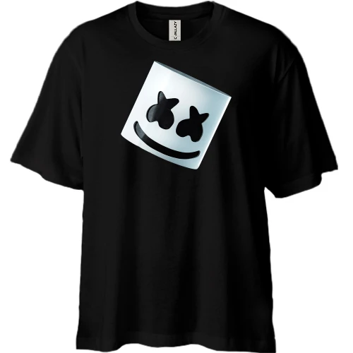 Футболка двонитка Oversize, Чорний, зі шоломом Marshmello