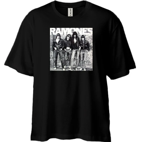 Футболка двунитка Oversize, Черный, Ramones Band чб