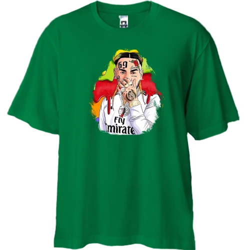 Футболка двонитка Oversize, Зелений, з 6IX 9NINE в формі