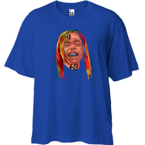 Футболка двонитка Oversize, Синій, з усміхненим 6IX 9NINE